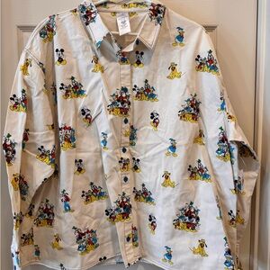 Disney Men's Casual Shirt with Mickey and Friends - White and Multicolor